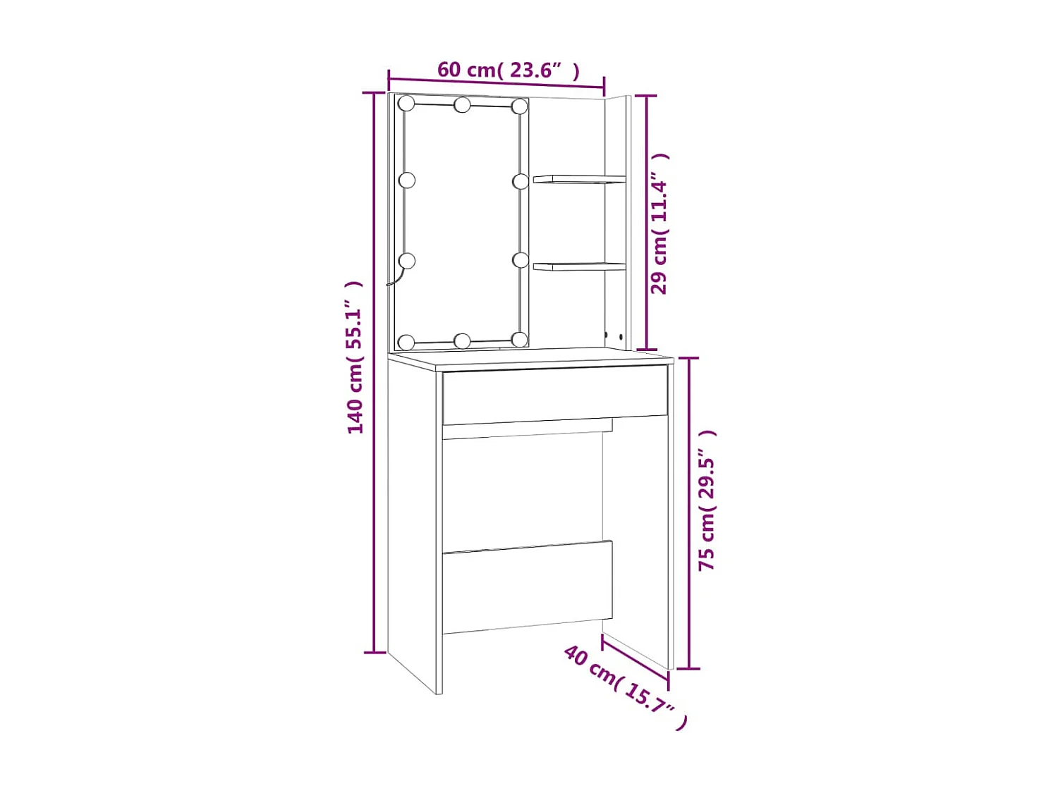 Kaptafelset met LED's bewerkt hout betongrijs