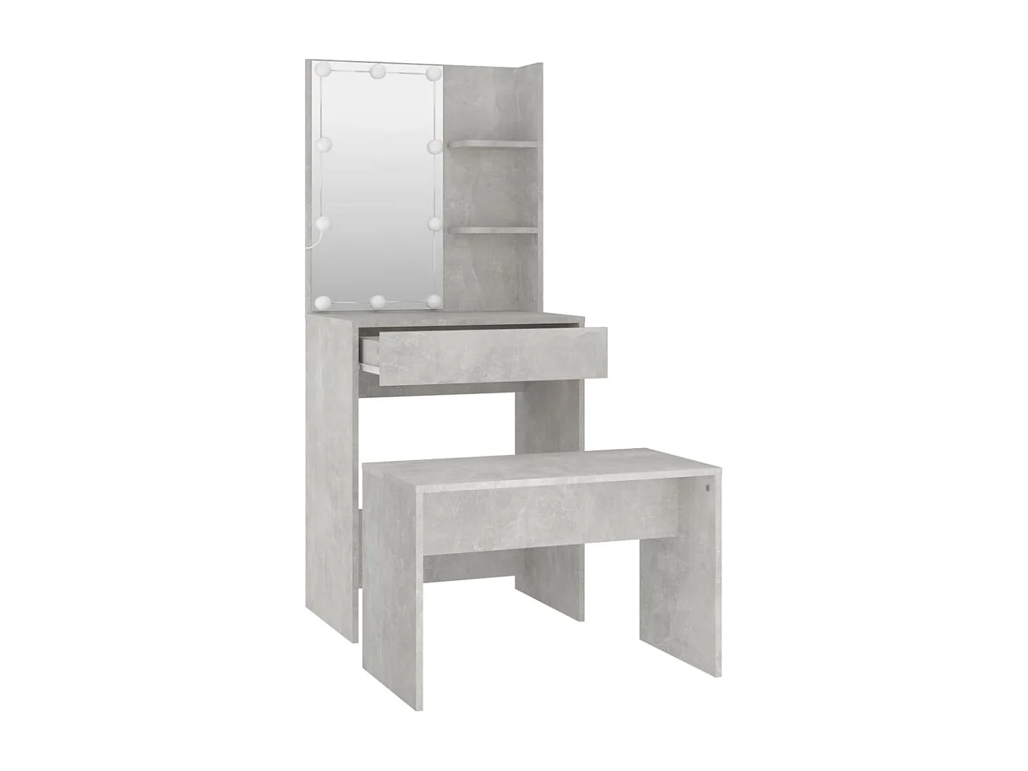 Ensemble de coiffeuse avec LED Gris béton Bois d'ingénierie