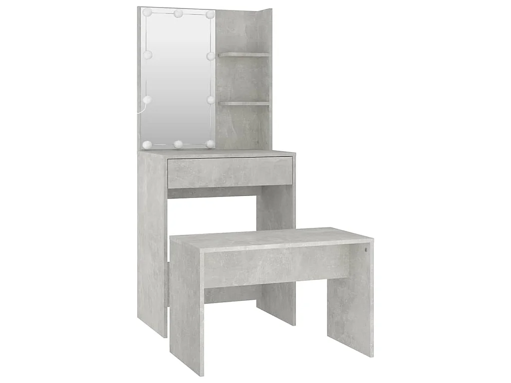 Ensemble de coiffeuse avec LED Gris béton Bois d'ingénierie