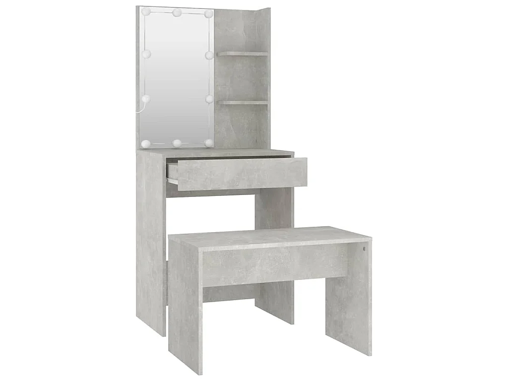 Ensemble de coiffeuse avec LED Gris béton Bois d'ingénierie