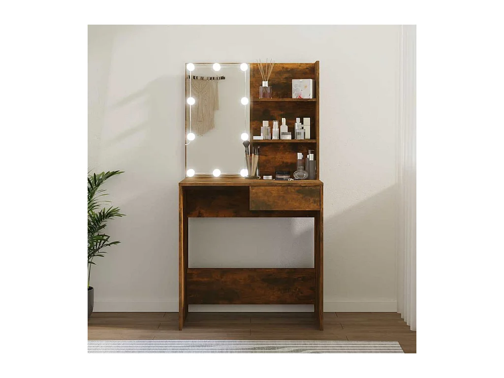 Coiffeuse avec LED Chêne fumé 74,5x40x141 cm
