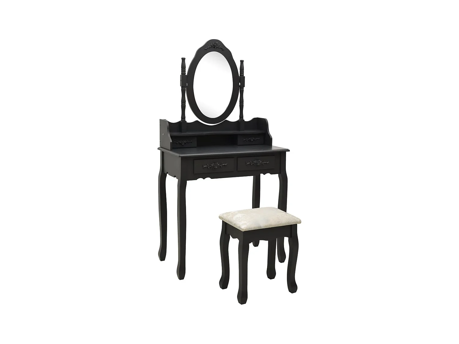 Tavolo da Trucco con Sgabello Nero 75x69x140 cm Legno Paulownia