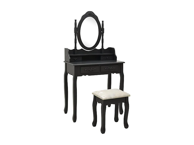 Tavolo da Trucco con Sgabello Nero 75x69x140 cm Legno Paulownia