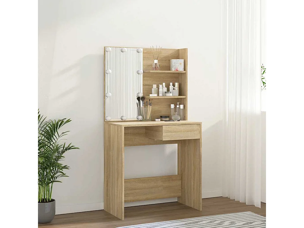 Coiffeuse avec LED chêne sonoma 74,5x40x141cm bois d'ingénierie