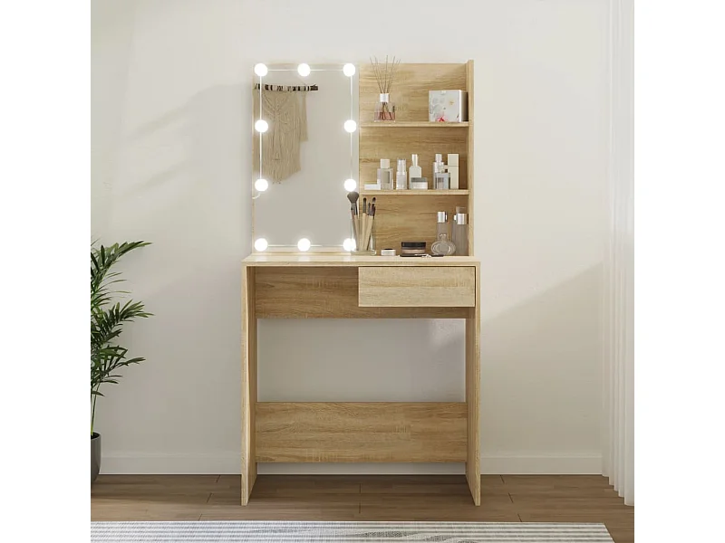 Coiffeuse avec LED chêne sonoma 74,5x40x141cm bois d'ingénierie