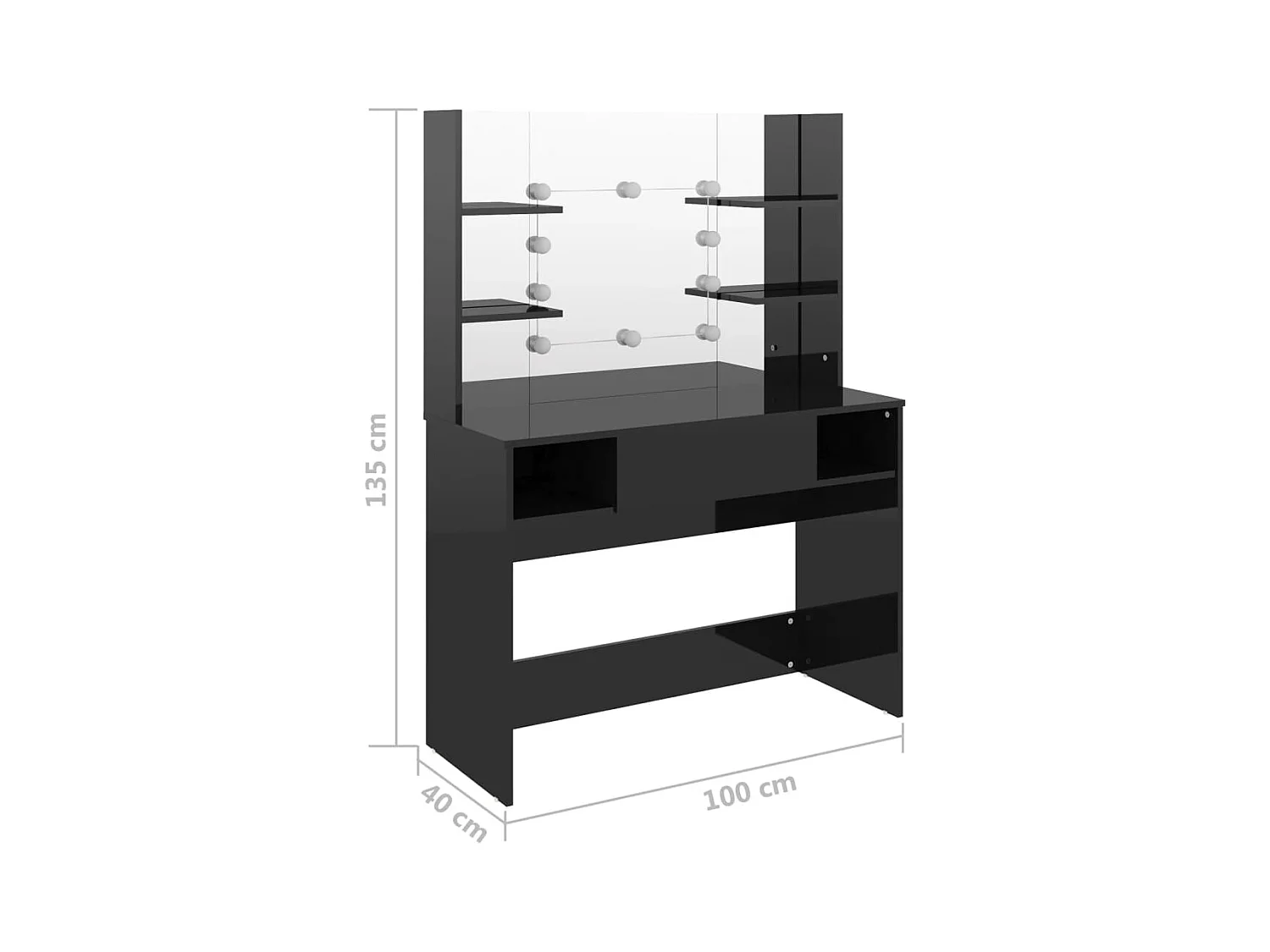 Table de maquillage avec éclairage LED MDF Noir brillant