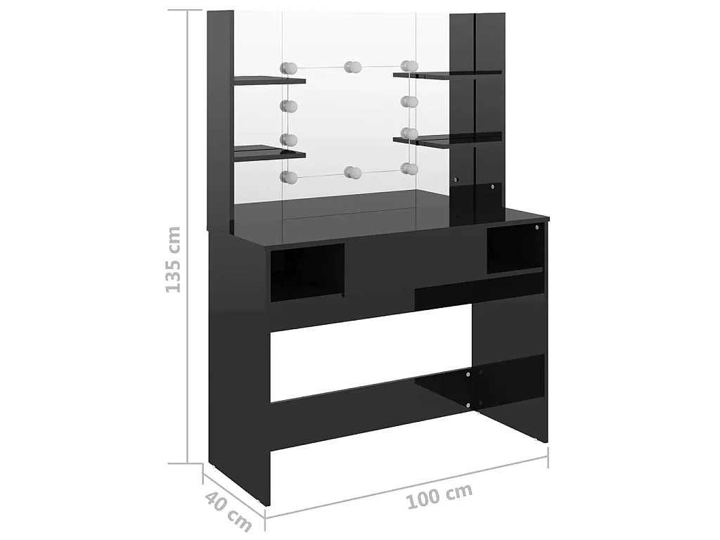 Table de maquillage avec éclairage LED MDF Noir brillant