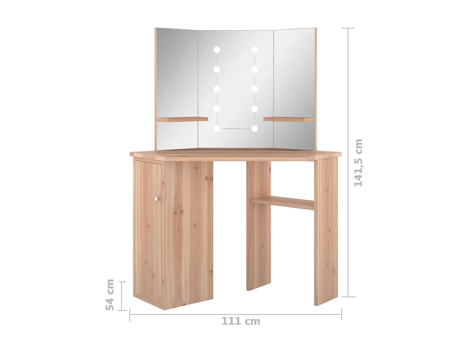 Coiffeuse d'angle avec LED Chêne 111x54x141,5 cm