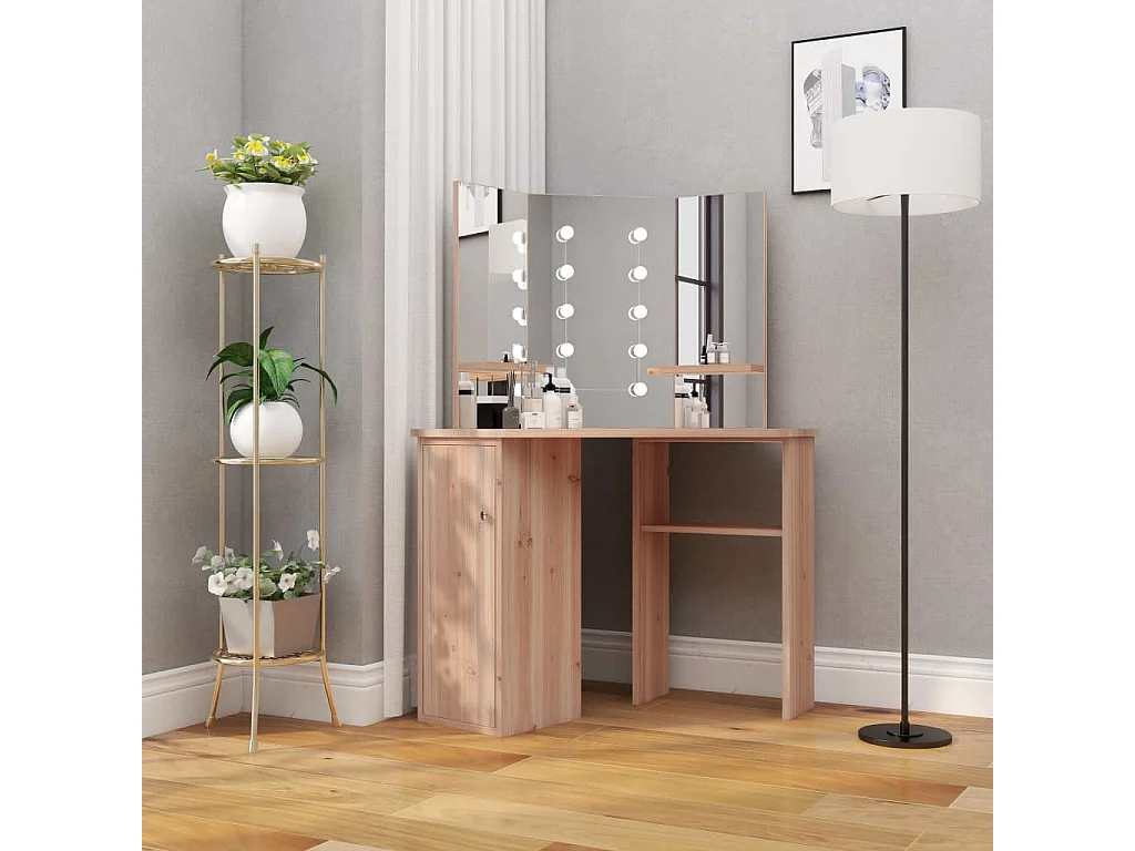 Coiffeuse d'angle avec LED Chêne 111x54x141,5 cm