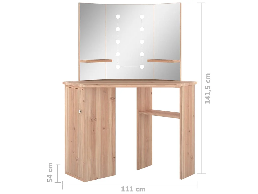 Coiffeuse d'angle avec LED Chêne 111x54x141,5 cm