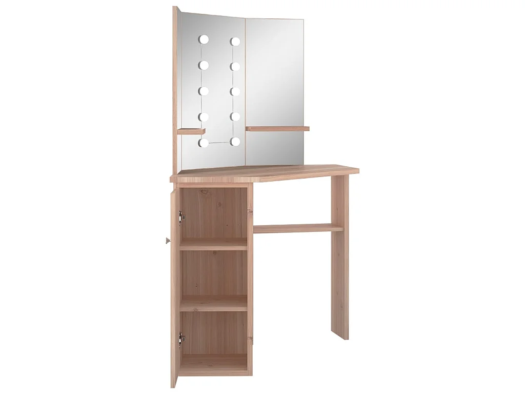 Coiffeuse d'angle avec LED Chêne 111x54x141,5 cm