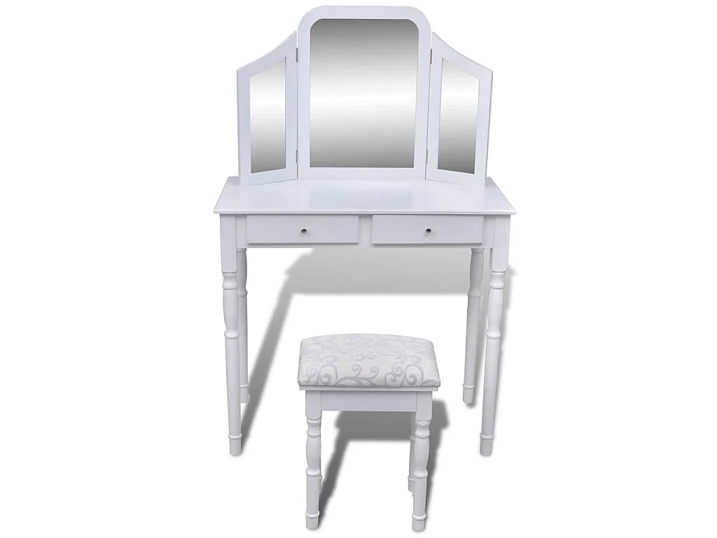 Coiffeuse avec miroir et tabouret 2 tiroirs Blanc