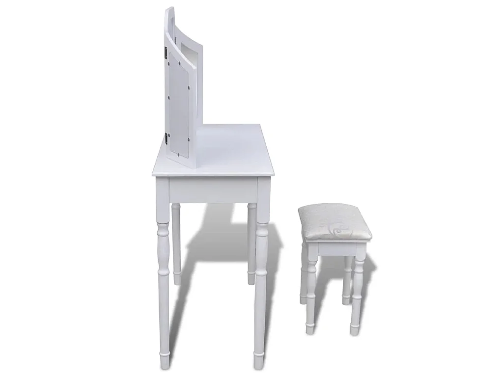 Coiffeuse avec miroir et tabouret 2 tiroirs Blanc