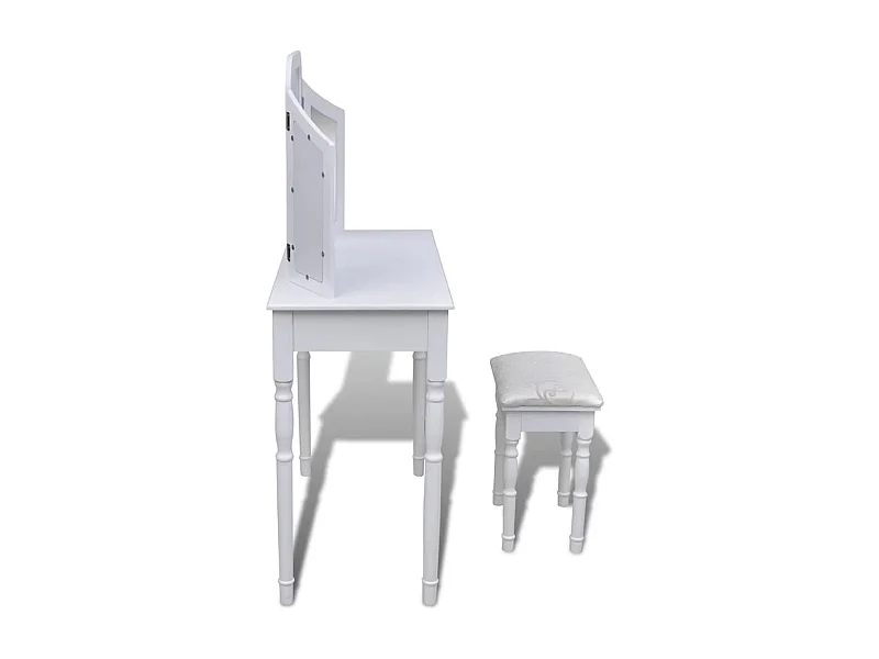 Toletta 3-in-1 con Specchio Sgabello e 2 Cassetti Bianca