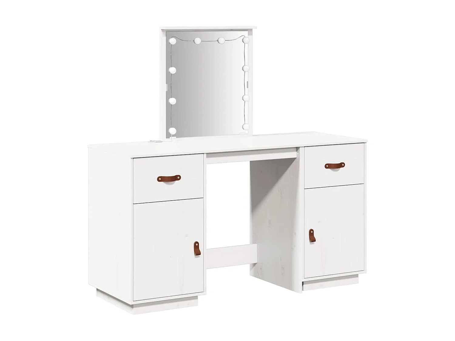 Conjunto de toucador com luzes LED pinho maciço branco