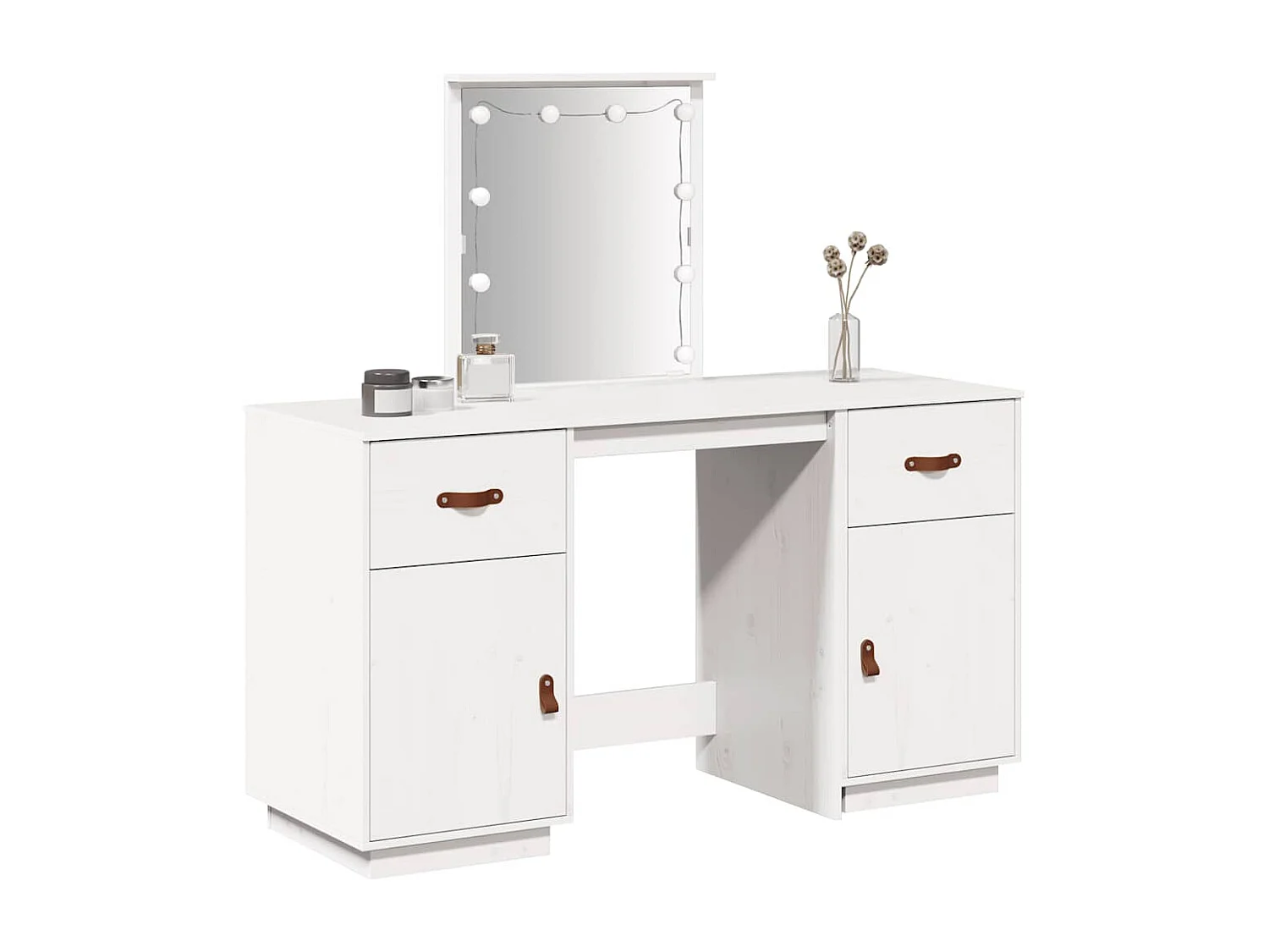 Conjunto de toucador com luzes LED pinho maciço branco