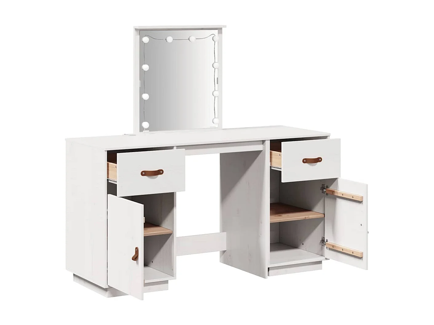 Conjunto de toucador com luzes LED pinho maciço branco