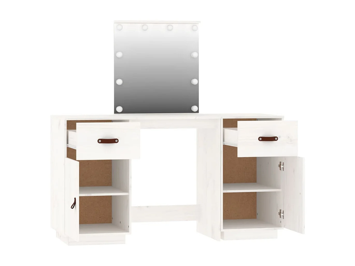 Schminktisch-Set mit LED Weiß Massivholz Kiefer
