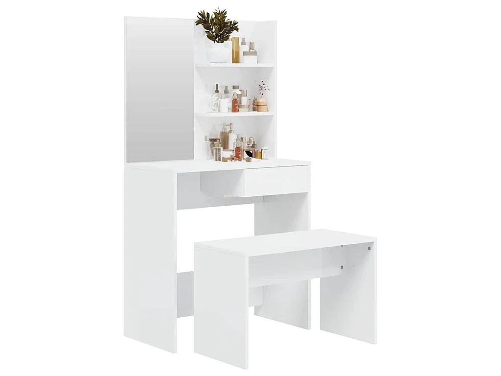 Ensemble de coiffeuse Blanc brillant 74,5x40x141 cm