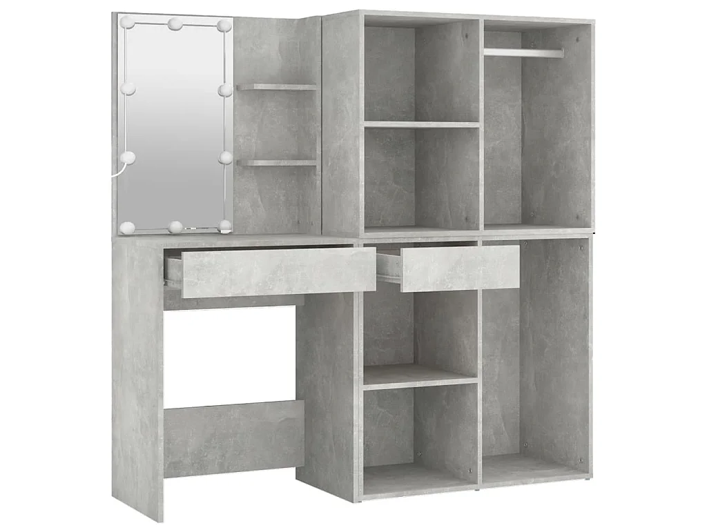 Toeletta LED con 2 Armadietti Legno Multistrato Grigio Cemento