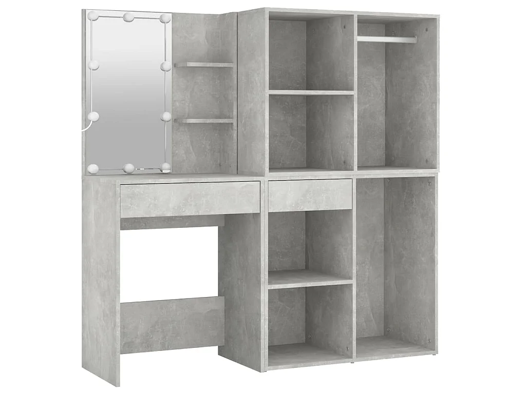 Toeletta LED con 2 Armadietti Legno Multistrato Grigio Cemento