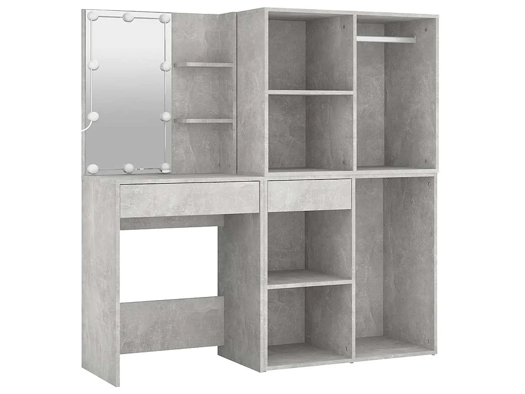 Coiffeuse à LED avec 2 armoires Gris béton Bois d'ingénierie