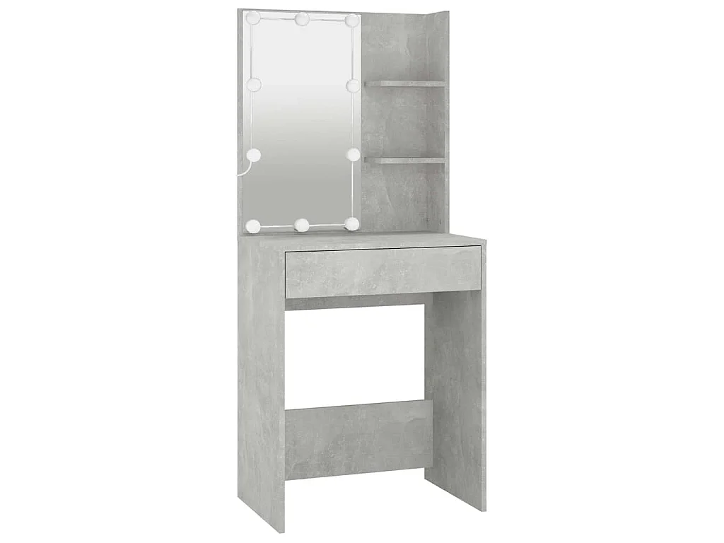 Coiffeuse à LED avec 2 armoires Gris béton Bois d'ingénierie