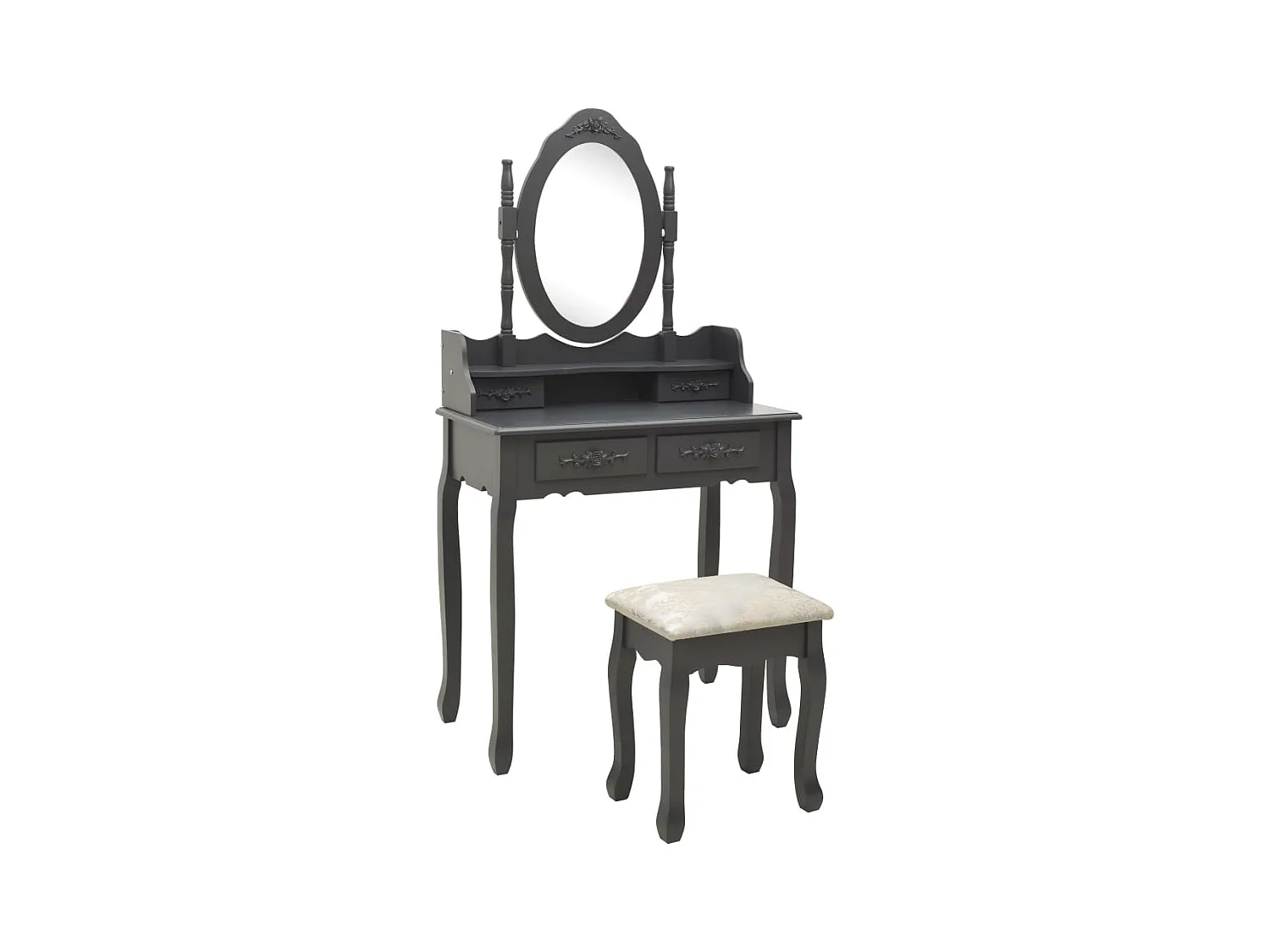 Tavolo da Trucco e Sgabello Grigio 75x69x140 cm Legno Paulownia