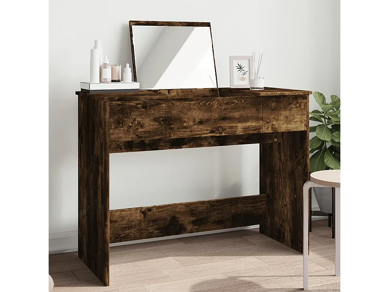 Kaptafel met spiegel 100x45x76 cm gerookt eikenkleurig