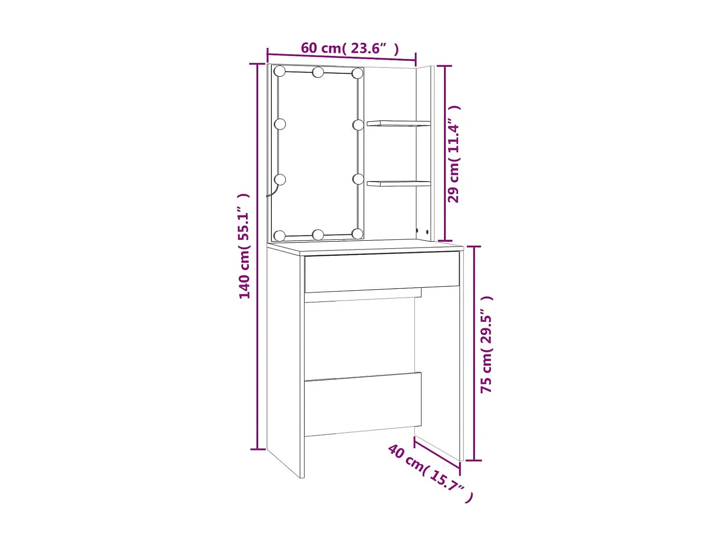LED-Schminktisch mit Schrank Braun Eichen-Optik Holzwerkstoff