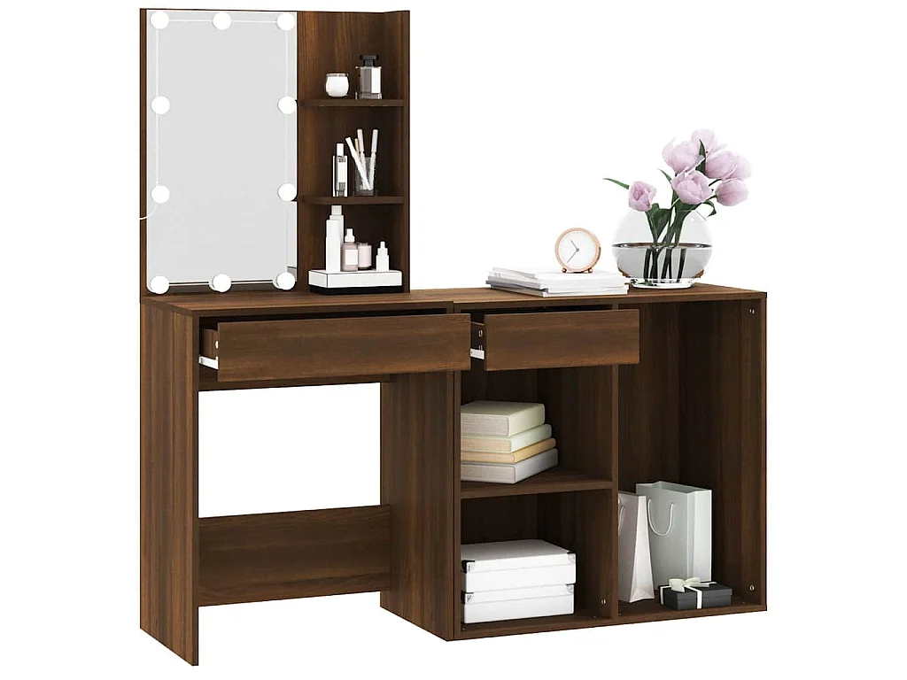 Coiffeuse à LED avec armoire Chêne marron Bois d'ingénierie