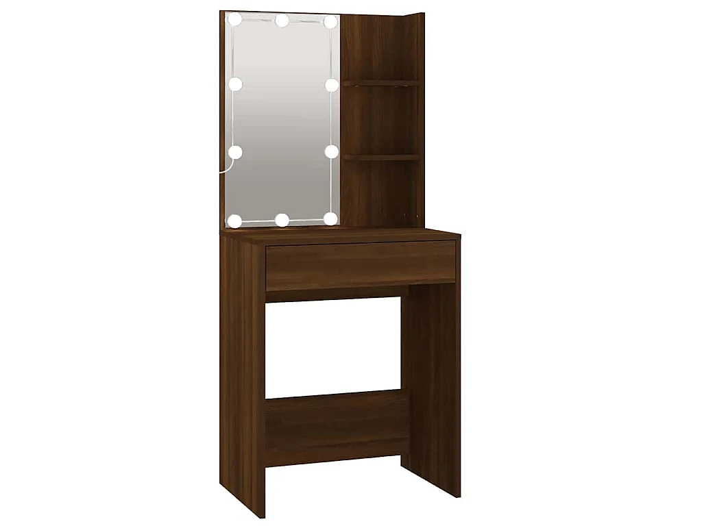 Coiffeuse à LED avec armoire Chêne marron Bois d'ingénierie