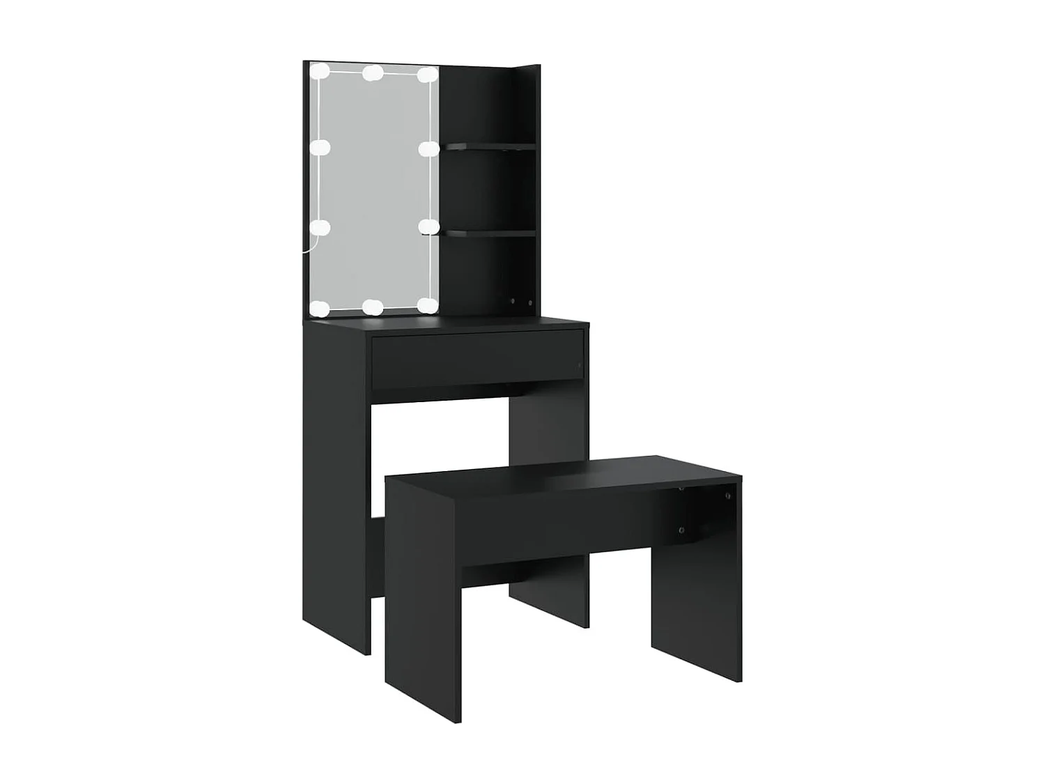 Ensemble de coiffeuse avec LED Noir Bois d'ingénierie