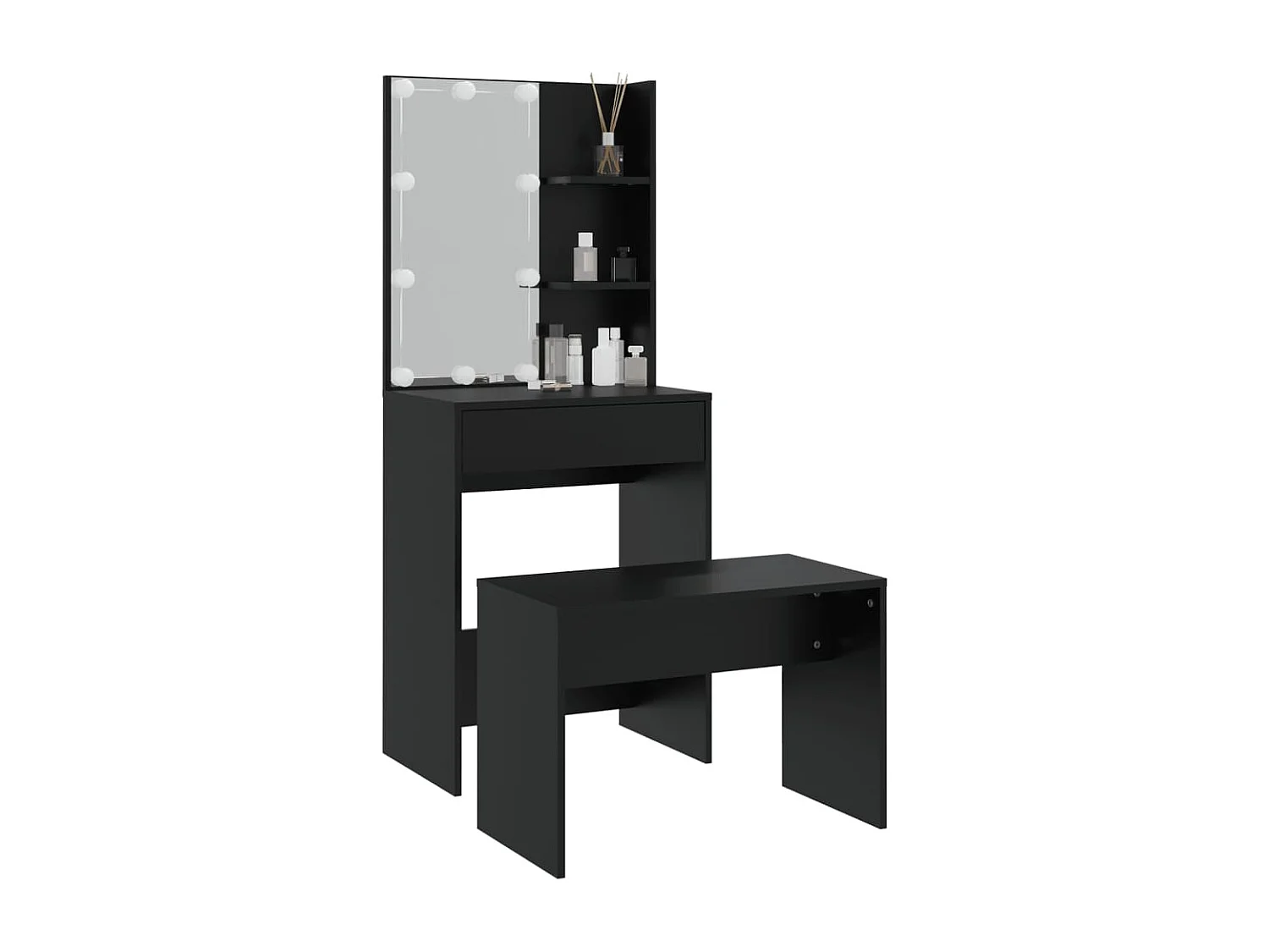 Ensemble de coiffeuse avec LED Noir Bois d'ingénierie