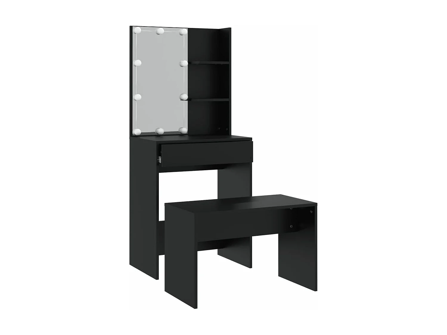 Ensemble de coiffeuse avec LED Noir Bois d'ingénierie