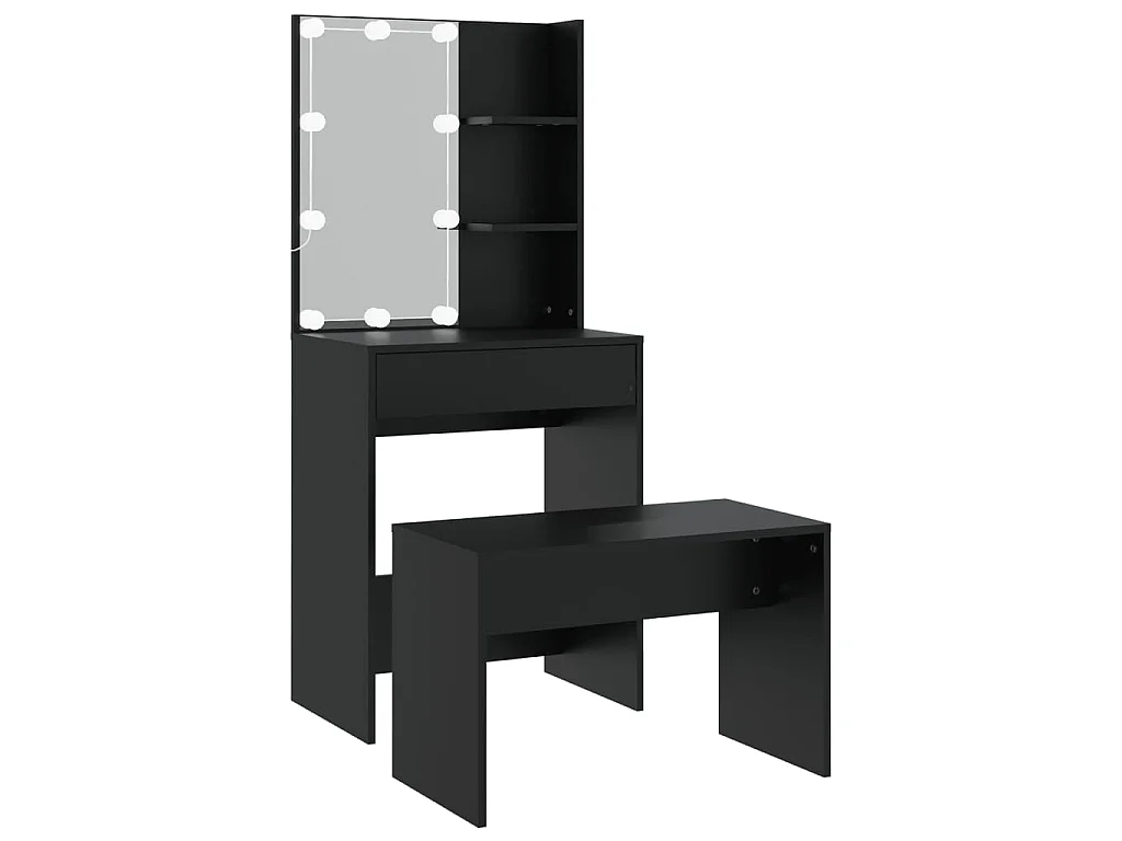 Ensemble de coiffeuse avec LED Noir Bois d'ingénierie