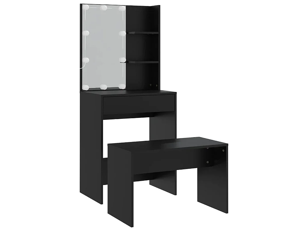 Ensemble de coiffeuse avec LED Noir Bois d'ingénierie