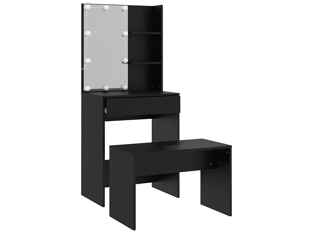 Ensemble de coiffeuse avec LED Noir Bois d'ingénierie