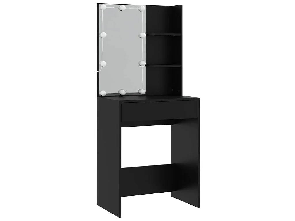 Ensemble de coiffeuse avec LED Noir Bois d'ingénierie