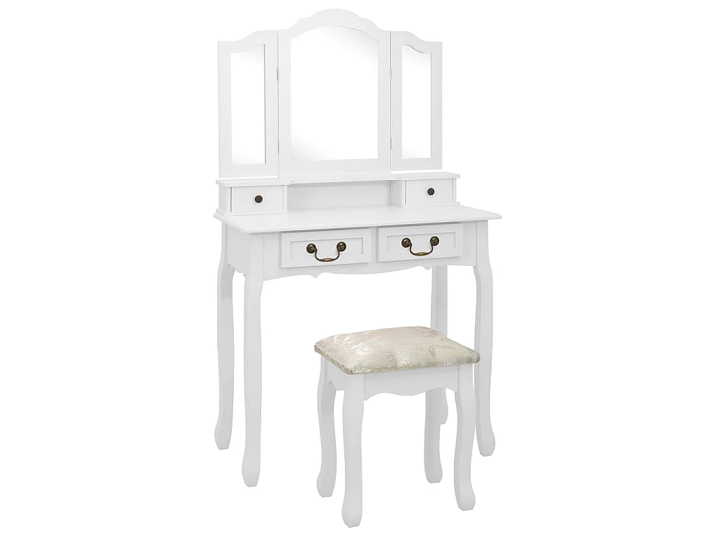 Tavolo da Trucco e Sgabello Bianco 80x69x141 cm Legno Paulownia