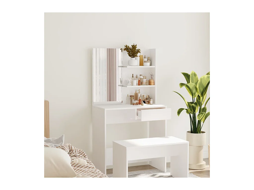 Coiffeuse avec miroir blanc 74,5x40x141 cm