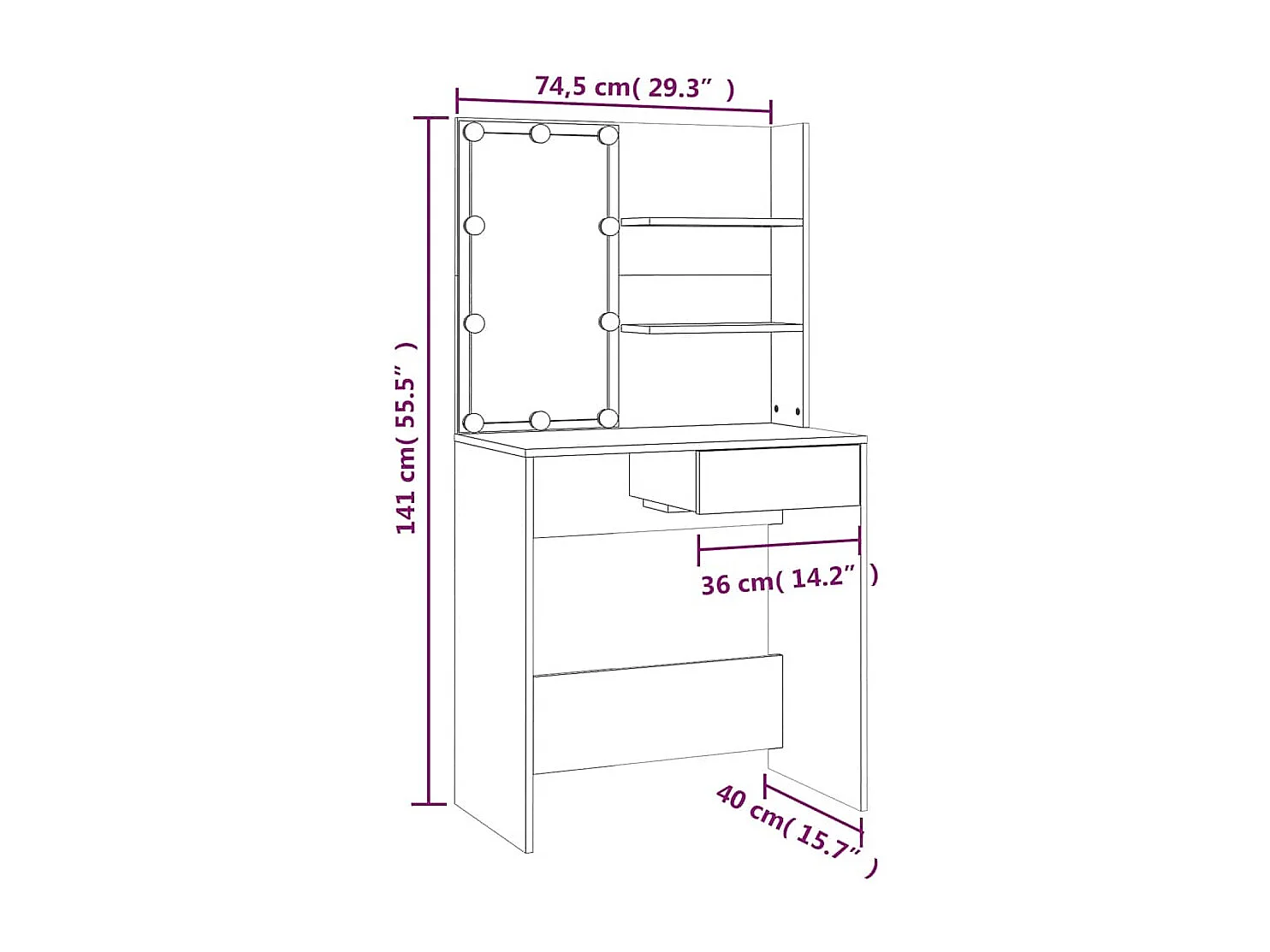 Coiffeuse avec LED Sonoma gris 74,5x40x141 cm