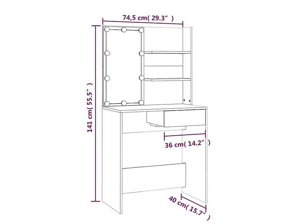 Toucador com LEDs 74,5x40x141 cm sonoma cinza