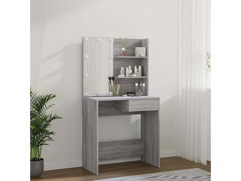 Coiffeuse avec LED Sonoma gris 74,5x40x141 cm