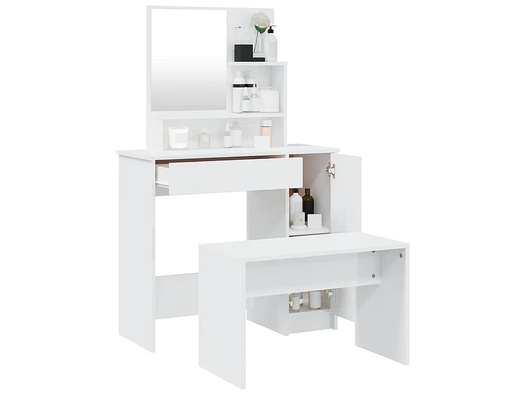 Schminktisch-Set Hochglanz-Weiß 86,5x35x136 cm