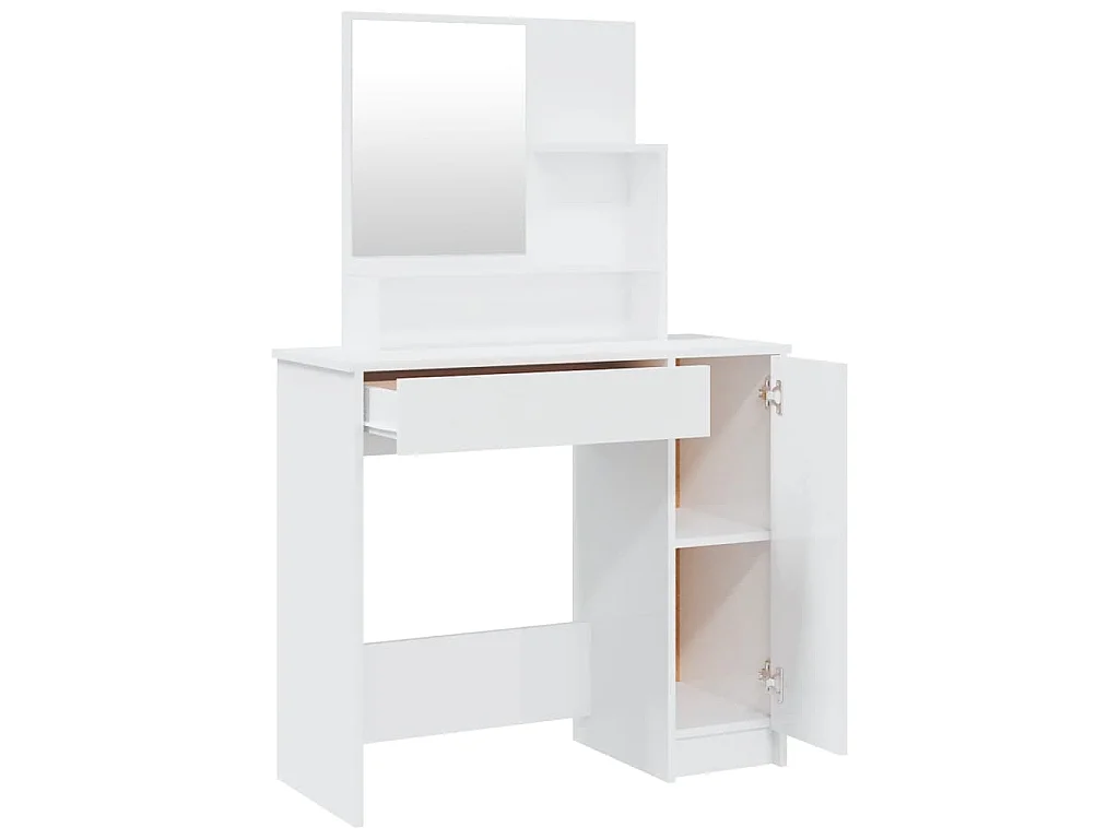 Schminktisch-Set Hochglanz-Weiß 86,5x35x136 cm