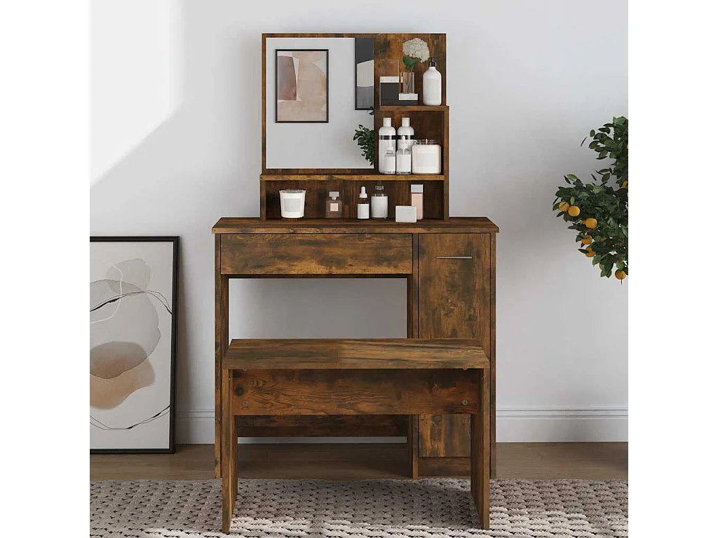 Kaptafel met spiegel 86,5x35x136 cm gerookt eikenkleurig
