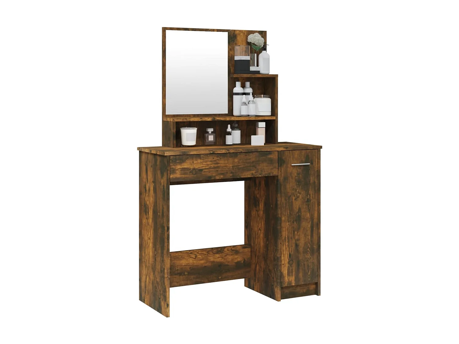 Kaptafel met spiegel 86,5x35x136 cm gerookt eikenkleurig
