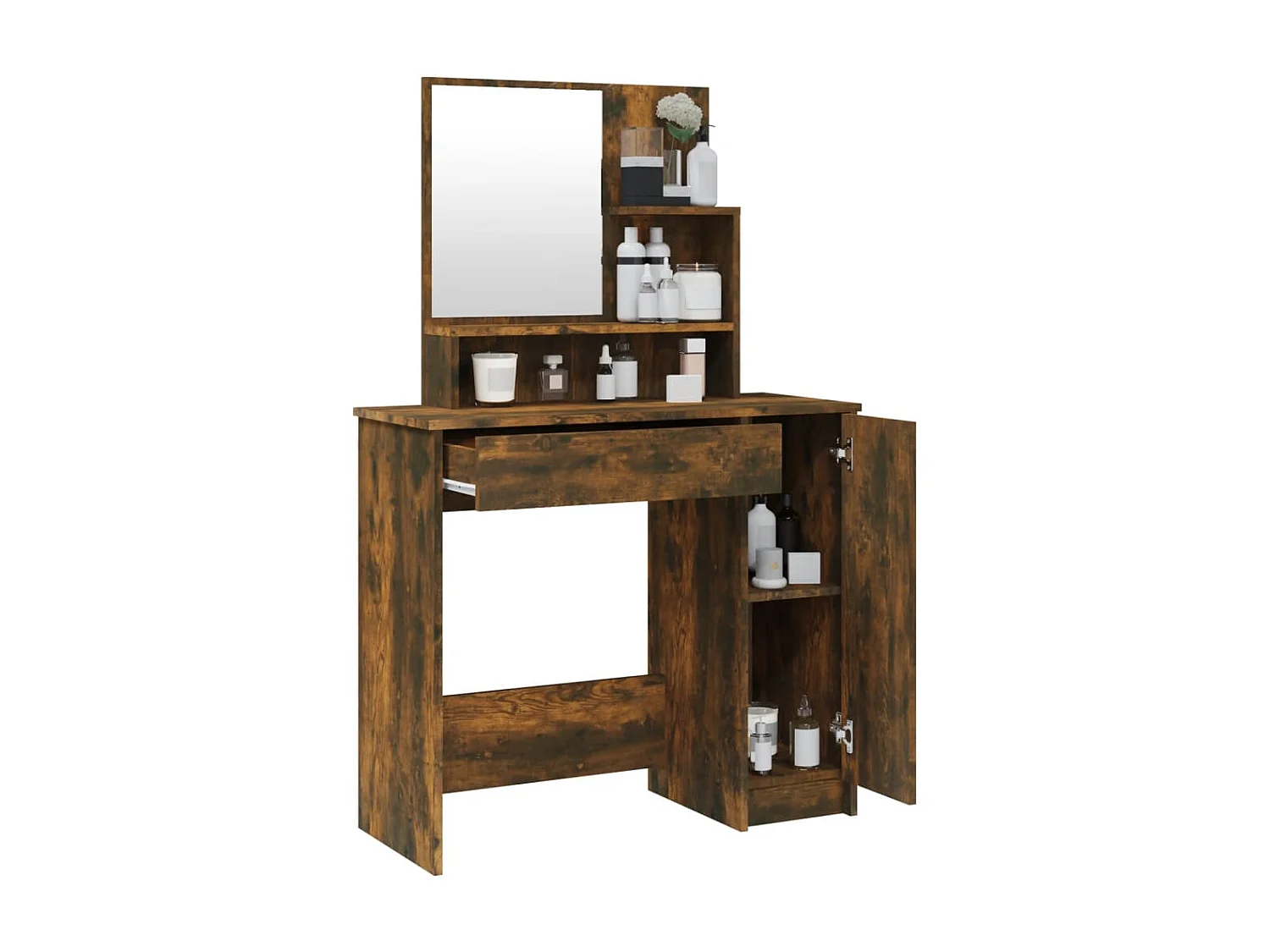 Kaptafel met spiegel 86,5x35x136 cm gerookt eikenkleurig