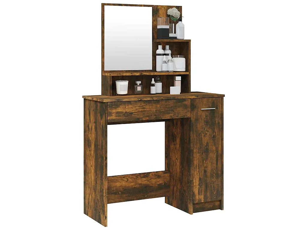 Coiffeuse avec miroir Chêne fumé 86,5x35x136 cm